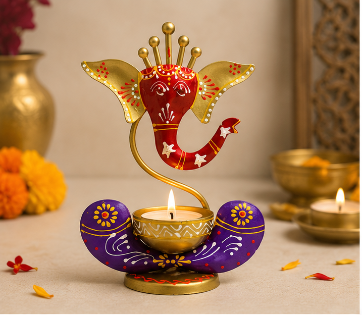 Metal Ganesha Tea Light Diya Stand