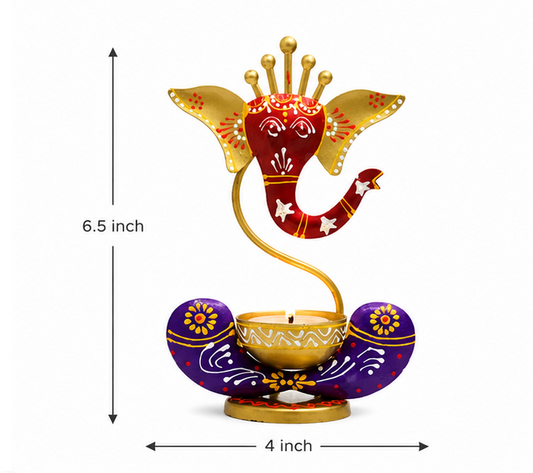 Metal Ganesha Tea Light Diya Stand