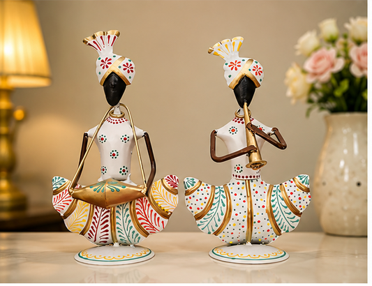 White Iron Musician Couple Showpiece