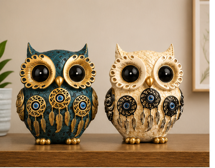 Owl Showpiece Set of 2 with Evil Eye