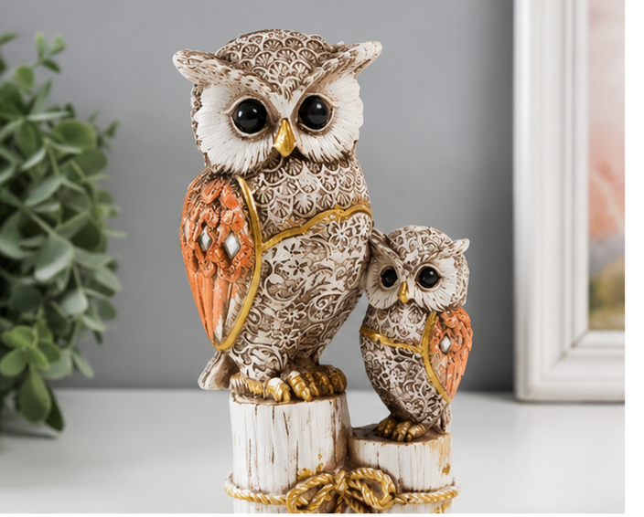 Cute Owl Family Resin Showpiece | Decorative Owl Figurine for Home & Office | Tabletop Décor & Housewarming Gift