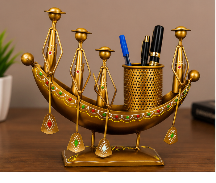Golden Boat Metal Pen Holder