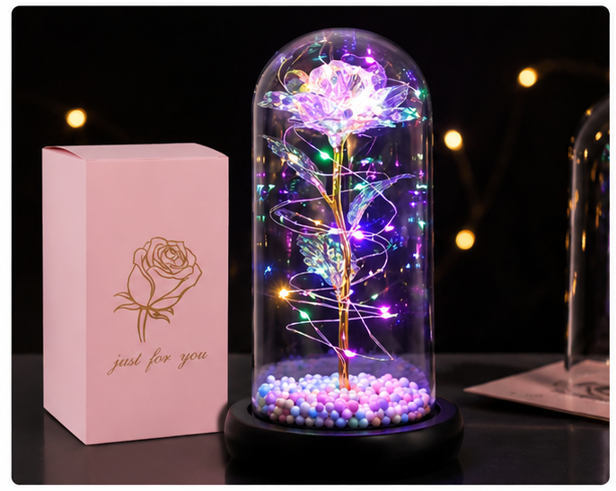 Eternal LED Rose in Glass Dome with Butterfly | Romantic Artificial Flower Lamp | Premium Gift for Her, Mom, Wife | Home & Bedroom Decor
