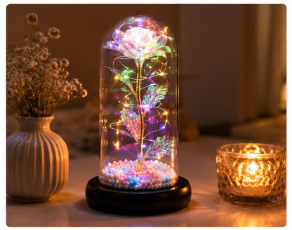 Eternal LED Rose in Glass Dome with Butterfly | Romantic Artificial Flower Lamp | Premium Gift for Her, Mom, Wife | Home & Bedroom Decor