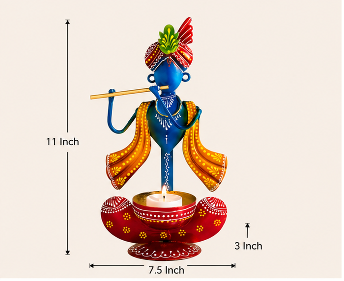 Divine Metal Krishna Tea Light Candle Holder | Elegant Home Décor Showpiece