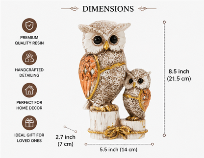Cute Owl Family Resin Showpiece | Decorative Owl Figurine for Home & Office | Tabletop Décor & Housewarming Gift